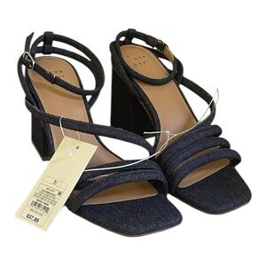 A New Day Dakota Heeled Strappy Denim Square Toe Sandals‎ - Size 7.5